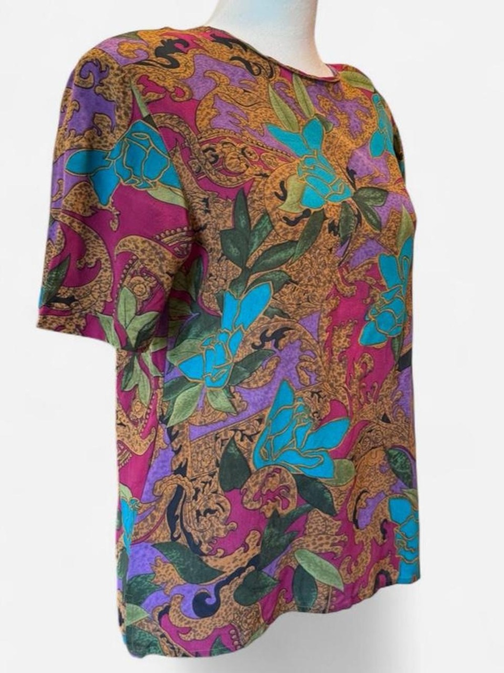 Vintage Christie & Jill 100% Silk Floral Baroque Blouse Small